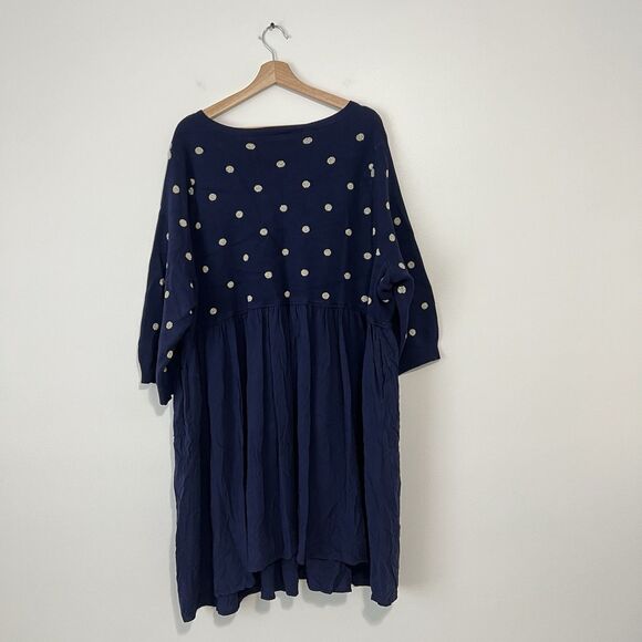 Torrid Polka Dot Babydoll Sweater Mini Dress Plus Size 6X Navy Blue Gold - Picture 6 of 10